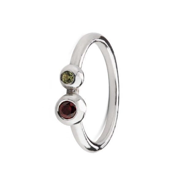 SILVER RUBY AND PERIDOT RING